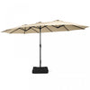 Costway 15FT Double-Sided Twin Patio Umbrella Outdoor Market with Crank & Base Beige