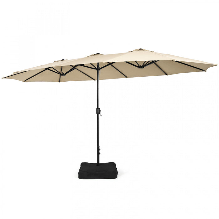 Costway 15FT Double-Sided Twin Patio Umbrella Outdoor Market with Crank & Base Beige