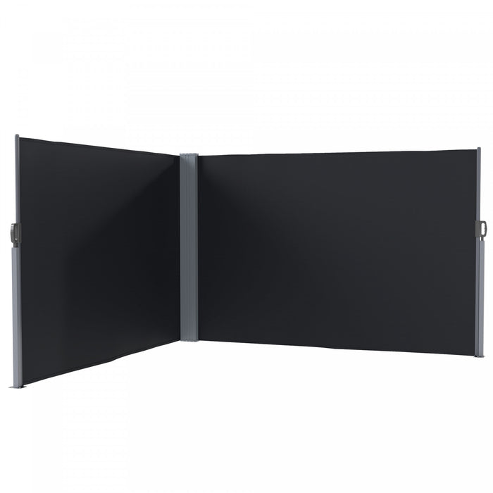 Outsunny Retractable Double Side Awning, Outdoor Privacy Screen, Black