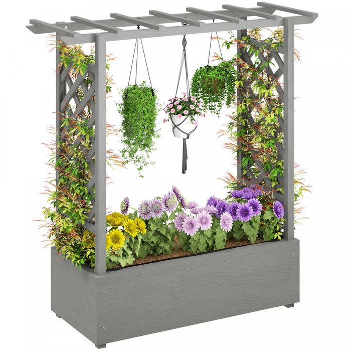 Outsunny Raised Planter With Trellis, Elevated Wood Planter Box With Liner