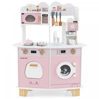 Costway Wooden Kids Kitchen Playset Pretend Play Kitchen With Coffee Maker & Microwave