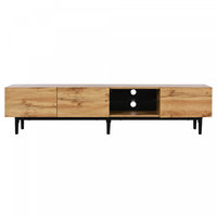 Lumina 69 Inch TV Cabinet with Adjustable LED Lighting and Storage, Wood/Black