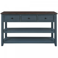 Wendy Solid Wood Console Table With 3 Drawers And 2 Open Shelves,navy Blue Accent Cabinet 