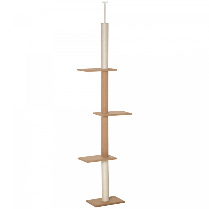 Pawhut 100\" Floor To Ceiling Cat Tree W/ 3 Perches Activity Center For Kittens Cat Tower Furniture, Brown