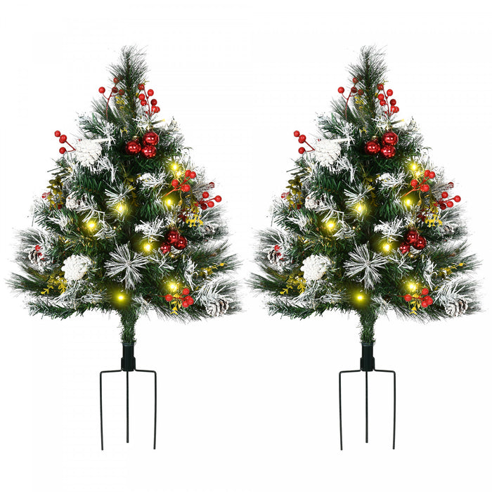 Homcom 2-pack 2 Ft. Pre-lit Artificial Christmas Trees For Outdoors