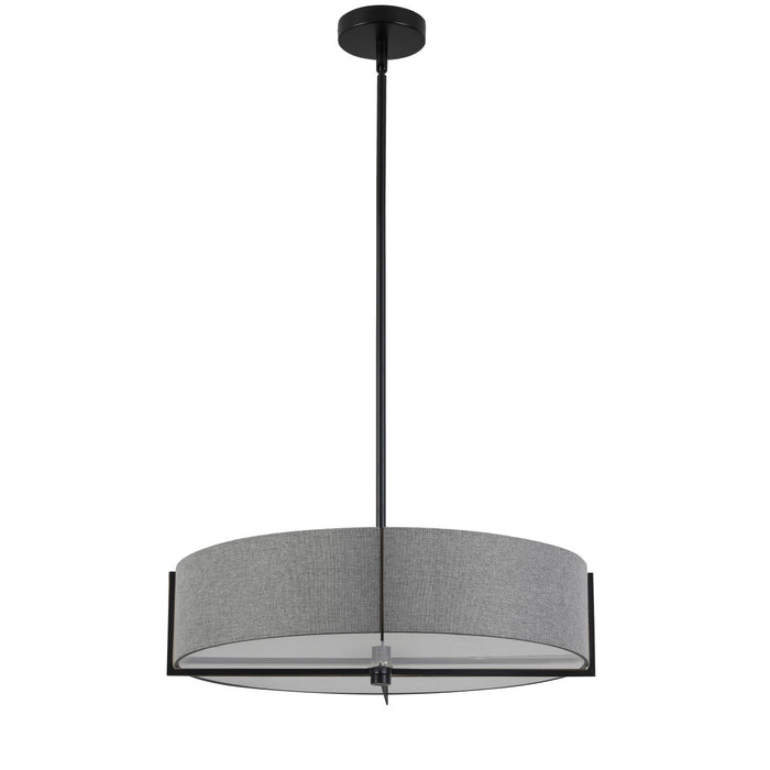 Dainolite Preston 4 Light Pendant 21\" Dia Matte Black Grey Shade Lamp
