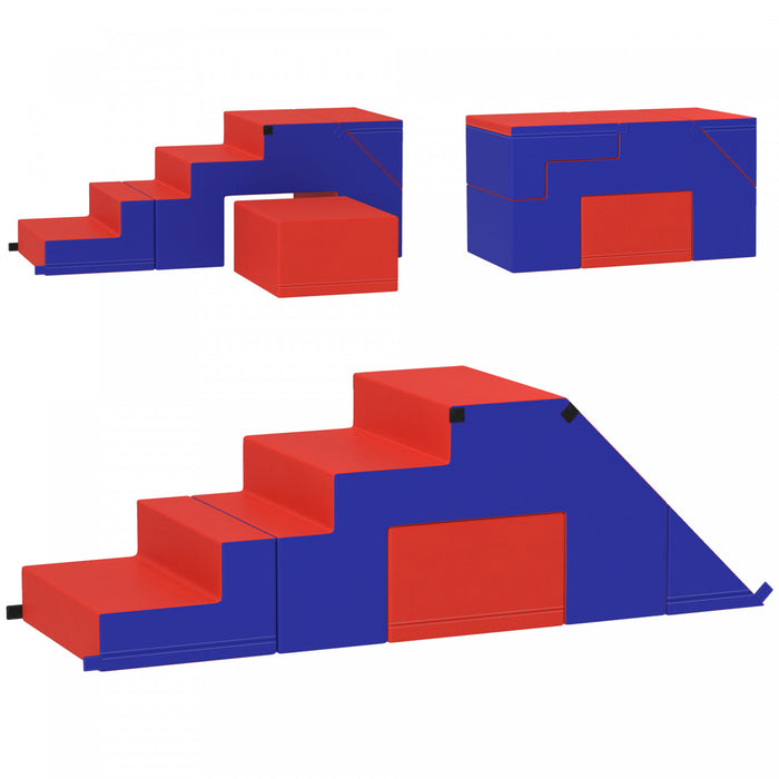 Qaba Kids Crawl And Climb Foam Play Set Toddler Nugget 2-piece Interactive Set For Climbing, Crawling, Sliding Play Zone For Baby Preschooler 1-3 Years, Dark Blue