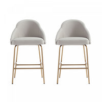 Gracie Modern Metal Upholstered Counter Stool in Stone Gray and Gold - Set of 2