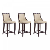 Emperor Traditional Wood Upholstered Barstool in Cream - Set of 3 