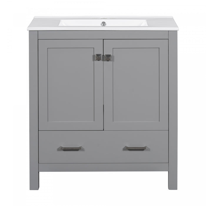 Harper 30 Inch Bathroom Vanity with Ceramic Sink and Smart Storage Cabinet, Grey