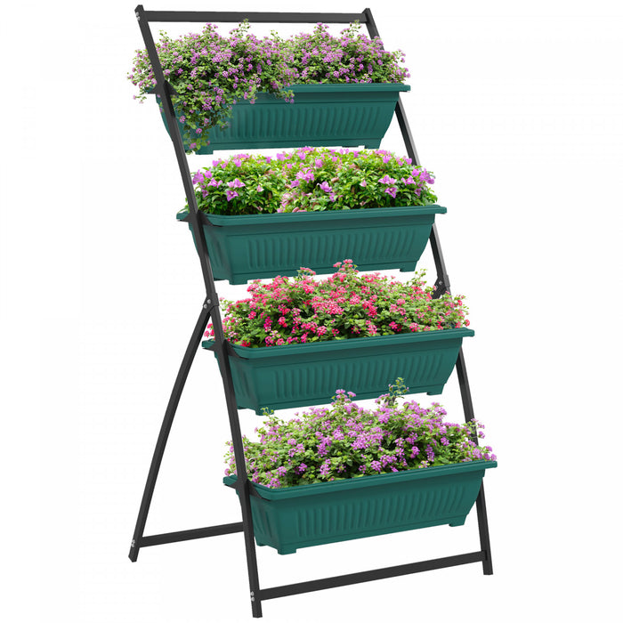 Outsunny 4-tier Vertical Raised Garden Bed With 4 Planter Boxes, Outdoor Plant Stand Grow Container With Leaking Holes For Balcony Patio Outdoor, Green