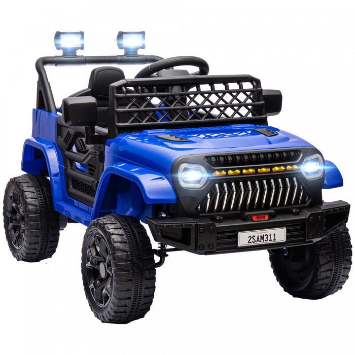 Qaba 12v Powered Ride-On Truck Car, Electric Car For Kids With Remote Control, Openable Doors, Spring Suspension, 3 Speeds, Usb Music Horn, Led Headlights, Dark Blue
