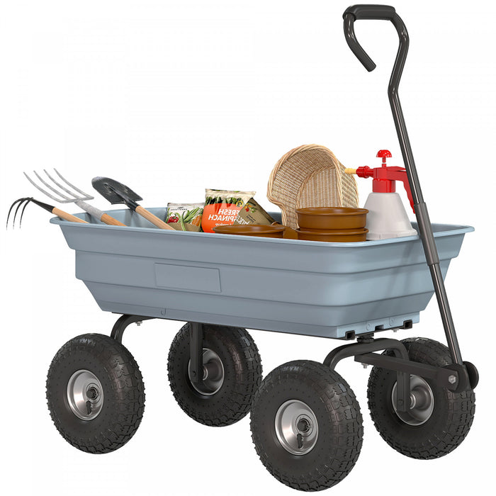 Outsunny Steel Garden Cart with Handle and 10\" Pneumatic Tires, Utility Wagon Cart for Garden, Patio, Lawn, 551 lbs Capacity, Grey