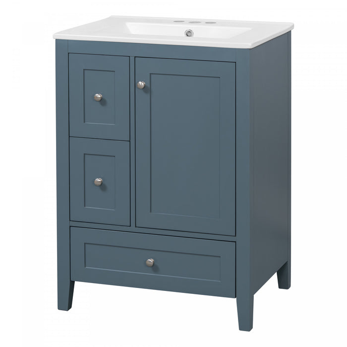 Mia 24\" Bathroom Vanity with Ceramic Sink and Multi-Drawer Storage, Blue Gray