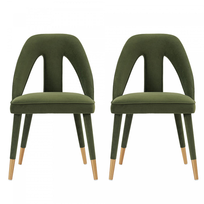 Neda Modern Upholstered Velvet Dining Chair in Olive Green - Set of 2