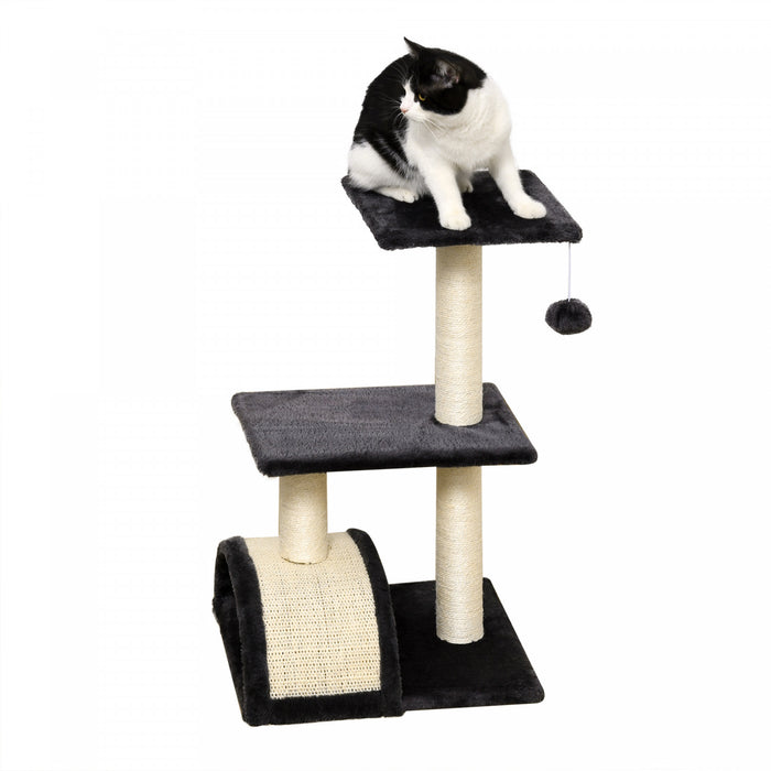 Pawhut Cat Tree Tower For Indoor Cats, 28 Inches Climbing Activity Center W/ Sisal Scratching Post, Pad, Arc Perch, Hanging Ball, Toy, Grey And Cream White
