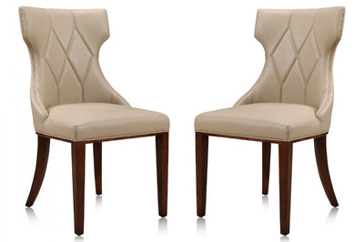 Manhattan Comfort Set of 2 Reine Faux Leather Dining Chairs - Cream & Walnut|Ensemble 2 chaises de salle à manger Reine de Manhattan Comfort en similicuir - crème et noyer