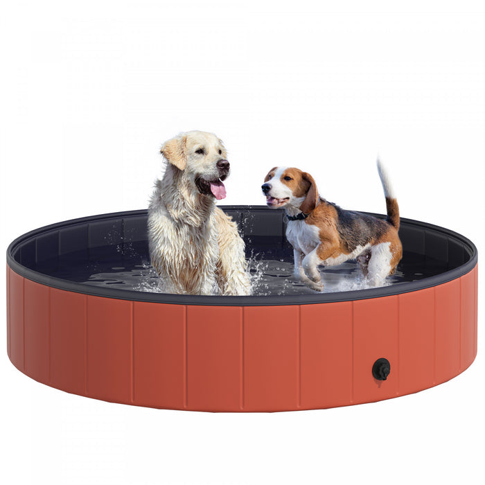 Pawhut Folding Dog Pool Portable Pet Kiddie Swimming Pool, Outdoor/indoor Puppy Bath Tub With Nonslip Bottom For Dogs & Cats, (Φ55\", Red)