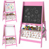 Qaba Art Easel for Kids, 3-in-1 Double-Sided Kids Easel with Chalkboard and Whiteboard, Paper Roll, 2 Storage Bins, Under-Board Shelf, Gift for Boys Girls Ages 3-8, Pink