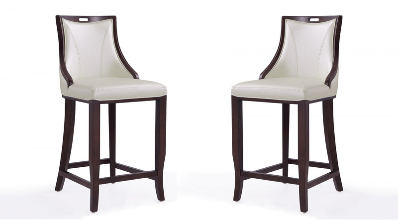 Emperor Traditional Wood Upholstered Barstool in Pearl White - Set of 2