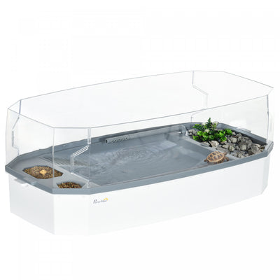 PawHut Turtle Tank, Turtle Aquarium with Basking Platform, Water Pump, Filter Layer Design, Full View Reptile Habitat, Easy to Clean and Change Water, Multi Functional Area