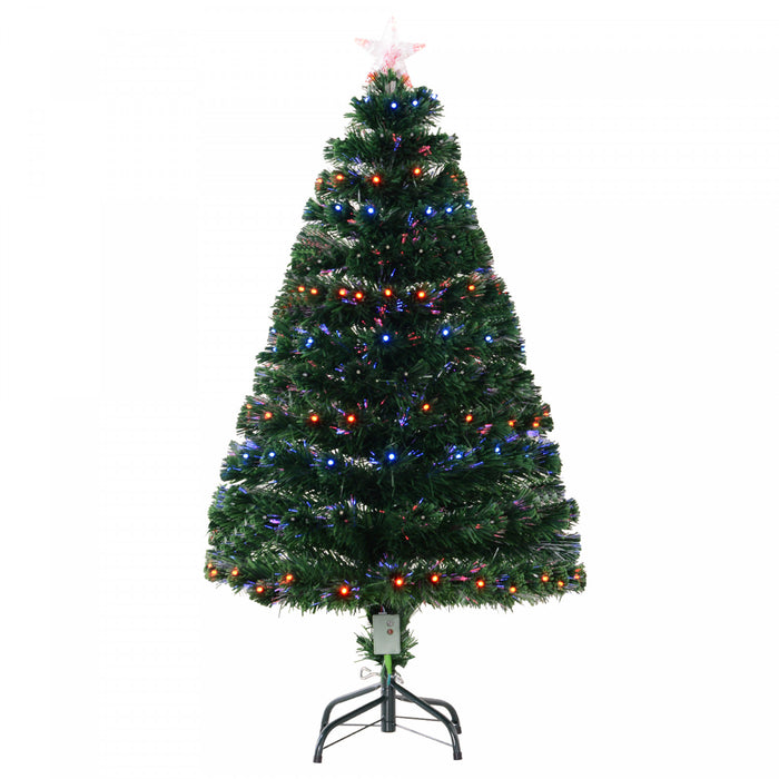 Homcom 4ft Artificial Pre-lit Fiber Optic Christmas Tree With 130 Branches And Led Lights