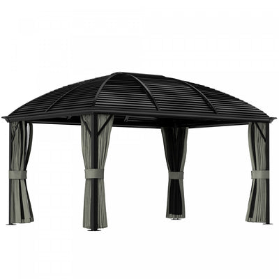 Outsunny 10' X 13' Hardtop Gazebo With Mesh Nettings, Dark Grey