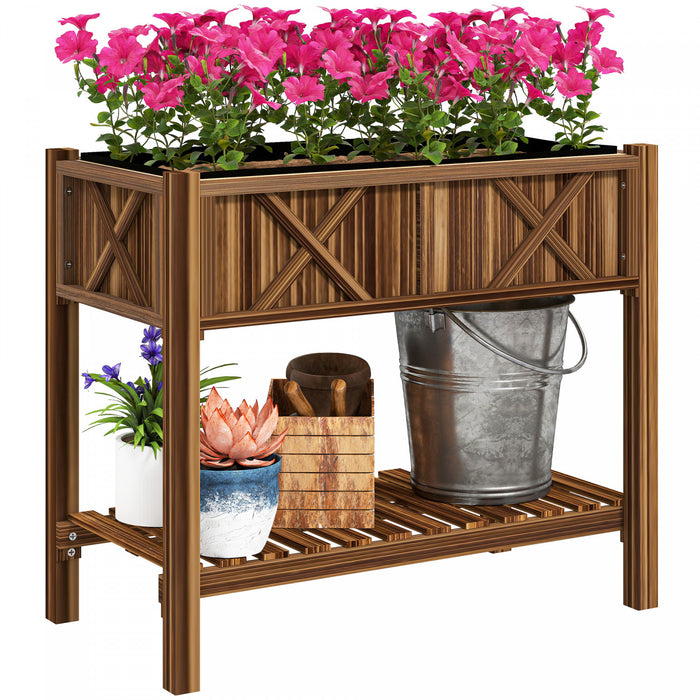 Outsunny Wooden Raised Planter Box, Flower Bed, 34\"x18\"x30\", Carbonized