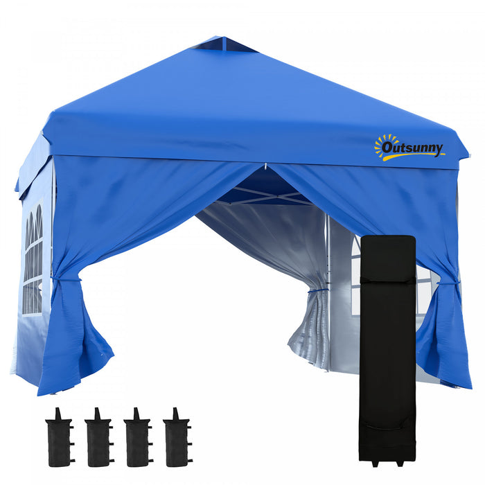 Outsunny 10' X 10' Pop Up Canopy Tent, Instant Sun Shelter, Tents For Parties, With Wheeled Carry Bag, For Outdoor, Garden, Patio, Blue