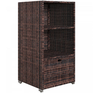 Outsunny Outdoor Storage Cabinet, Patio Storage Box Rack Rattan Wicker Pool Towel Valet Organizer Poolside Garden Lawn Bathroom Furniture Shelf W/ Shelf Drawer, Mixed Brown