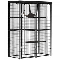 Pawhut Catio Outdoor Cat Enclosure, Weld Wire Outdoor Cat House With Waterproof Cover, 4 Jumping Platforms, Hammock, Cat Cage Indoor For 1-3 Kittens, 46.5