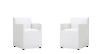 Anna Square Modern Vegan Leather Armchair in White - Set of 2
