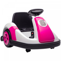 Qaba 6V Bumper Car, Electric Car for Kids, Toddler Bumper Car with Big Wheels, Slow Start, 360° Spin, Dual Motors, 3.1 Mph Max, Music and Horn for 37-72 Months, Pink