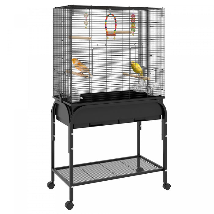 Pawhut 51\" Bird Cage For Budgies Canaries Finches Lovebirds Parakeets With Rolling Stand, Toys, Black