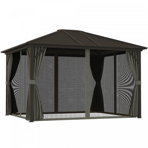 Outsunny 10' X 12' Deluxe Hardtop Gazebo With Curtains And Netting, Grey