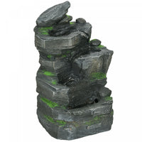 Outsunny 4-tier Rock Outdoor Fountain, LED Lights, Resin Waterfall Fountain