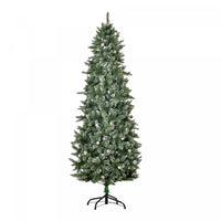 Homcom 7.5ft Flocked Christmas Tree With Pine Cones And Metal Base, Green