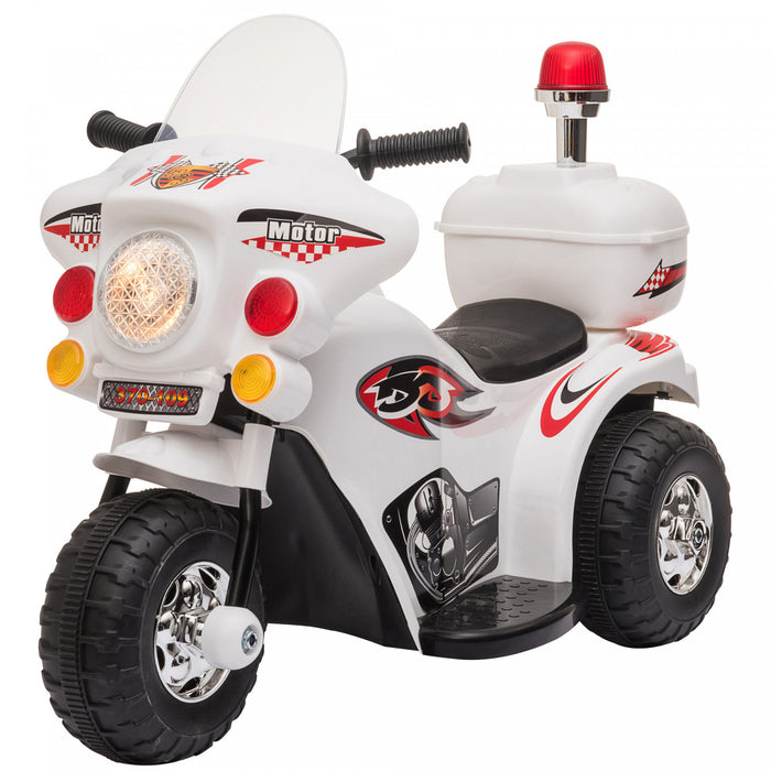 Aosom Kids Motorcycle Powered Ride-On Electric Motorcycle For Kids With Music & Horn Buttons, Stable 3-wheel Design, & Rear Storage Space, White