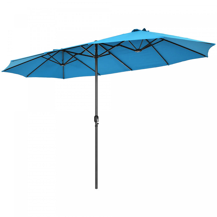 Costway 15FT Patio Double-Sided Umbrella Crank Outdoor Garden Market Sun Shade Blue