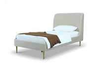 Heather Mid-Century Modern Velvet Upholstered Twin Bed in Cream and Gold 