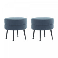 Bailey Mid-Century Modern Upholstered Accent Ottoman in Blue - Set of 2 