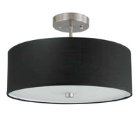 Dainolite Everly 3 Light Semi-flush Mount Satin Chrome Finish Black Shade Lamp