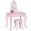 Qaba Kids Dressing Table Set, Vanity Table With Mirror And Stool, Princess Design Makeup Vanity Set With Storage Drawer, Gift For Girls 3-6 Years, Pink