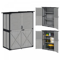 Outsunny Outdoor Storage Cabinet, Wood Garden Shed With 2 Shelves, Grey