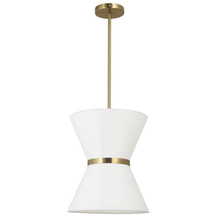 Dainolite Caterine 1 Light Pendant 12\" Dia Aged Brass Finish Gold Ring/White Shade Lamp