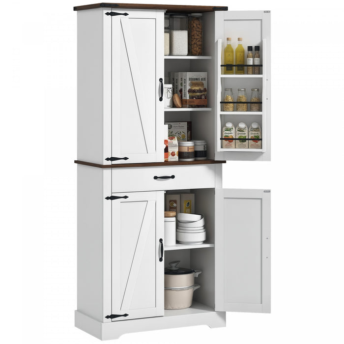 HOMCOM Farmhouse Kitchen Pantry, Tall Storage Cabinet with Door Racks White
