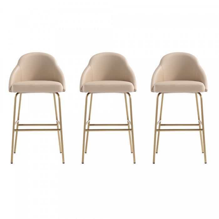 Gracie Modern Metal Upholstered Barstool in Tan and Gold - Set of 3