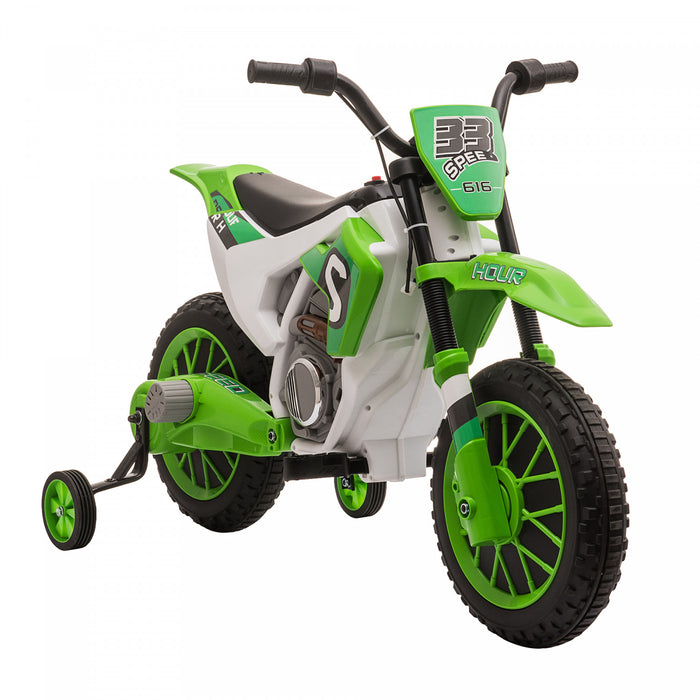 Aosom Kids Dirt Bike Battery Powered Ride-On Electric Motorcycle With Charging 12v Battery, Training Wheels Green