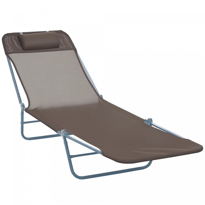Outsunny Outdoor Lounge Chair, Folding Adjustable Reclining Chair, Brown
