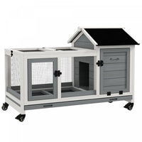 PawHut Indoor Rabbit Hutch with Wheels, Bunny Cage with Ramp, Run, Pull Out Tray, Suitable for Rabbit, Guinea Pig, Grey